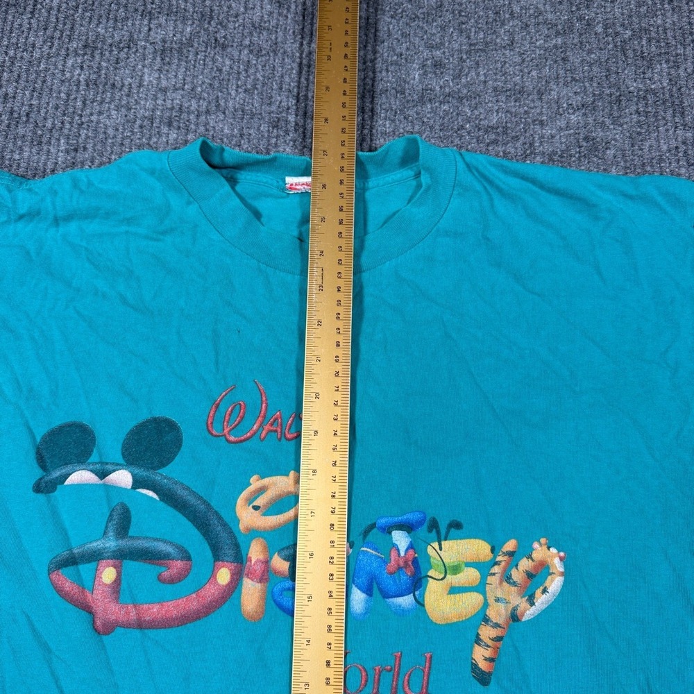 Vintage Walt Disney World Mickey Character Letter Spell Out Teal Graphic Tee Y2K - Picture 5 of 8